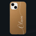 Brown White Elegant Calligraphy Script Name Case-Mate iPhone 14 Case<br><div class="desc">Brown Shimmer White Elegant Calligraphy Script Custom Personalized Name iPhone 14 Smart Phone Cases features a modern and trendy simple and stylish design with your personalized name in elegant hand written calligraphy script typography on a metallic brown shimmer background. Designed by ©Evco Studio www.zazzle.com/store/evcostudio</div>