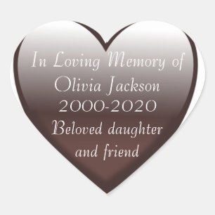 Brown white fade heart custom sympathy stickers
