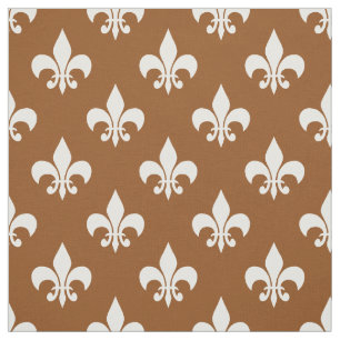 Brown White Fleur-de-lis Textile Fabric