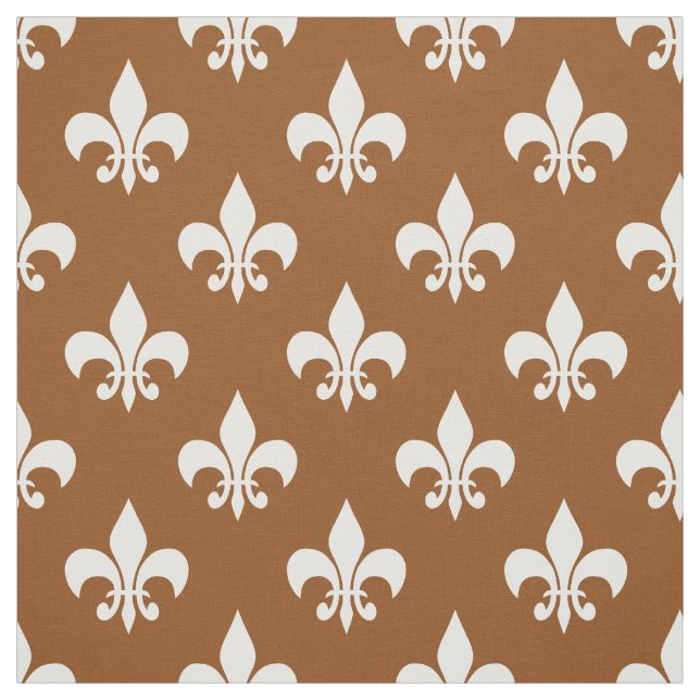 Brown White Fleur-de-lis Textile Fabric (Swatch)