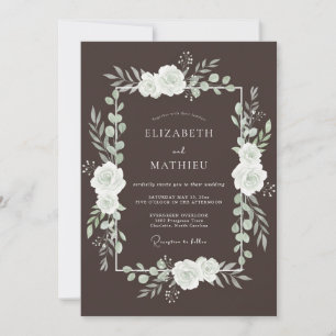 Brown White Floral Flourish Wedding Invitation