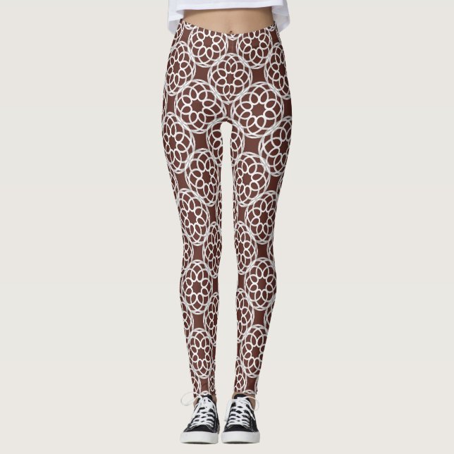 Brown White Geometric Seamless Pattern Leggings (Front)