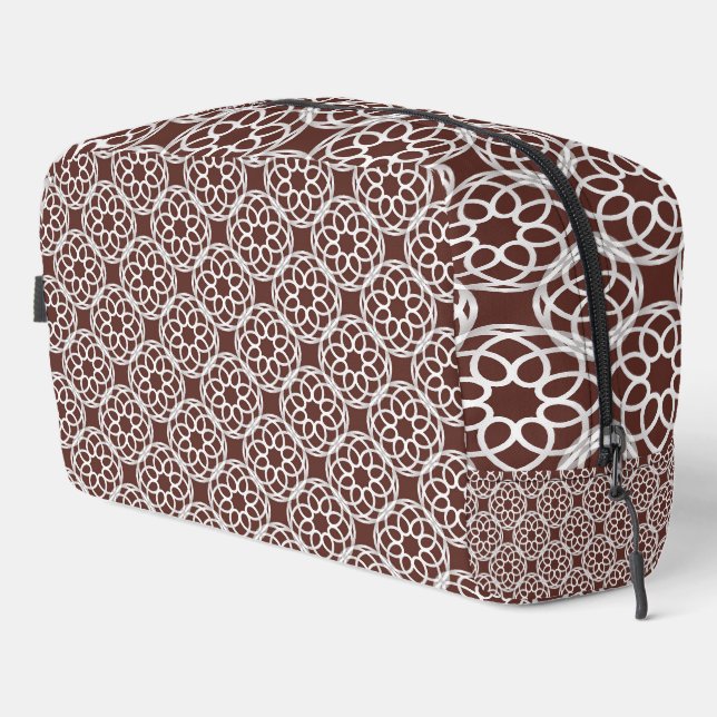 Brown White Geometric Seamless Pattern Toiletry Dopp Kit (Right Corner)