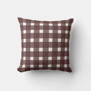 Brown White Gingham Pattern Throw Pillow