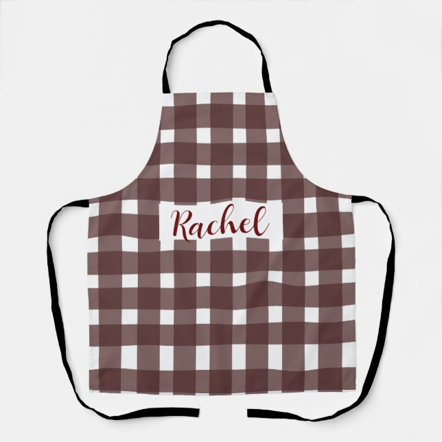 Brown White Gingham Personalized  Apron (Front)