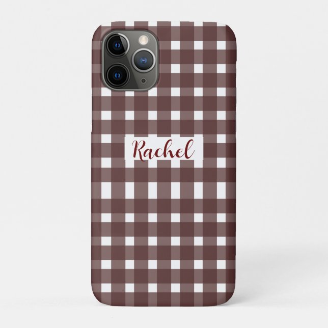 Brown White Gingham Personalized Case-Mate iPhone Case (Back)