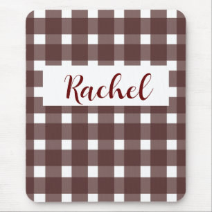 Brown White Gingham Personalized Mouse Pad
