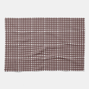 Brown White Gingham Plaid Pattern Kitchen Towel