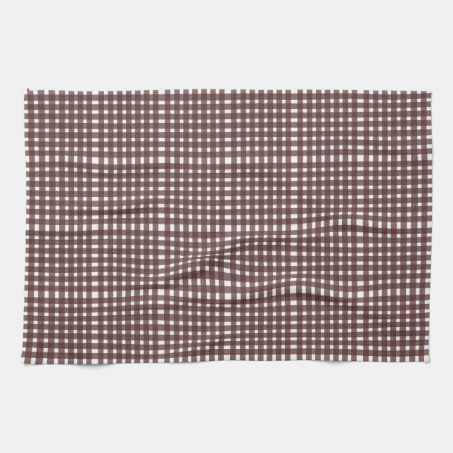Brown White Gingham Plaid Pattern Kitchen Towel (Horizontal)