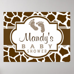 Brown, White Giraffe Animal Print Baby Shower