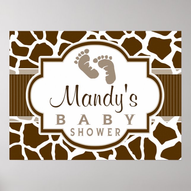 Brown, White Giraffe Animal Print Baby Shower (Front)