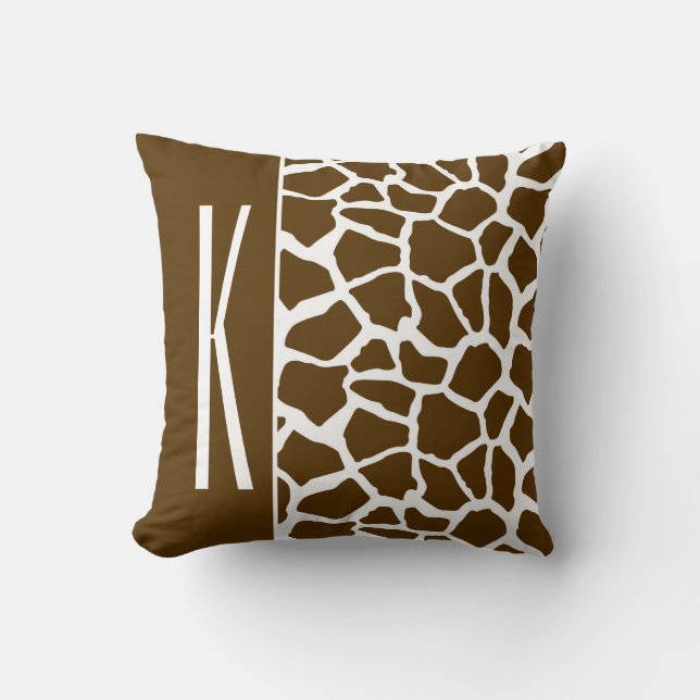 Brown & White Giraffe Animal Print Throw Pillow (Front)