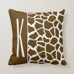 Brown & White Giraffe Animal Print Throw Pillow