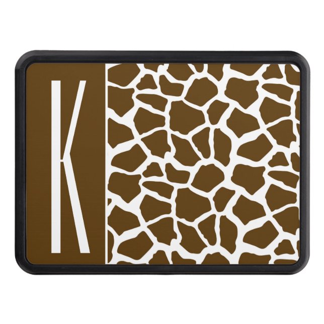 Brown & White Giraffe Animal Print Trailer Hitch Cover (Front)