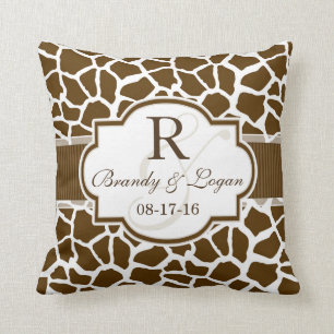 Brown, White Giraffe Animal Print Wedding Throw Pillow