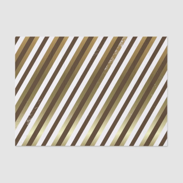 Brown, White, Gold Diagonal Stripe Tissue Paper (Front)