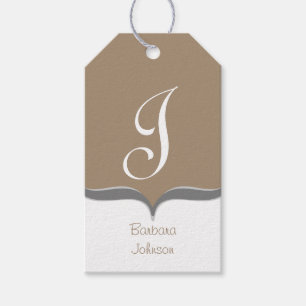 Brown White Grey Monogram Name Gift Tags