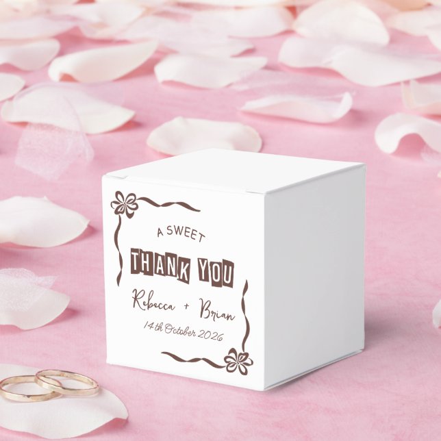 Brown & White Hand Drawn Bow Sketch Wedding Favor Box (Wedding)