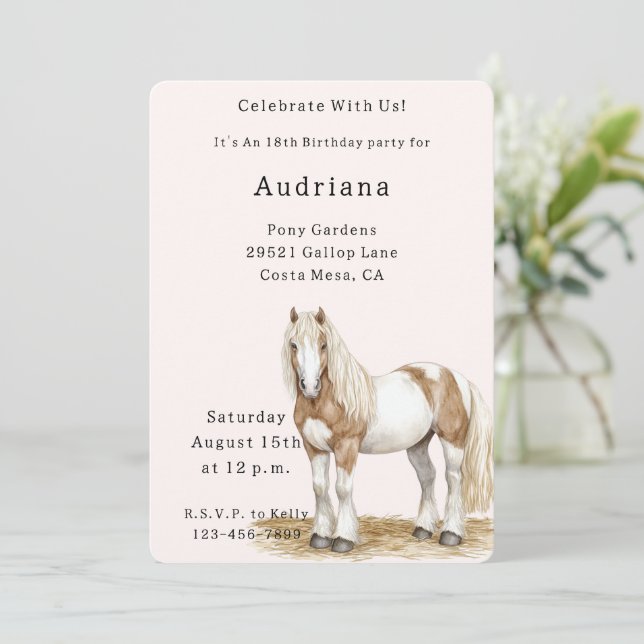 Brown White Horse Birthday Invitation (Standing Front)