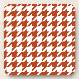 Brown White Houndstooth Plaid Design  Coaster