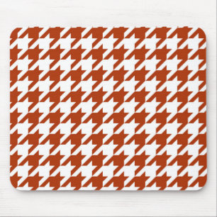 Brown White Houndstooth Plaid Design Mouse Pad