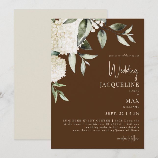  Brown White Hydrangeas Wedding Invitation (Front/Back)