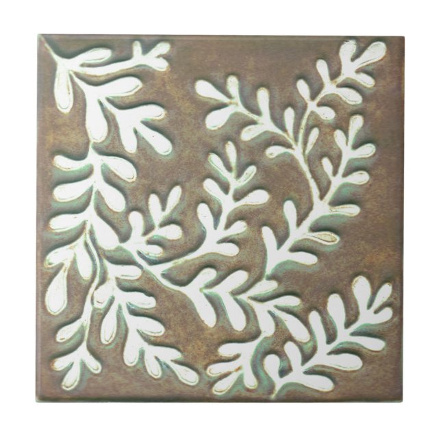 Brown & white leaves ceramic tile (Front)