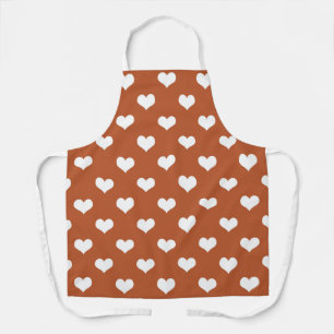Brown White Love Heart Pattern Design Apron