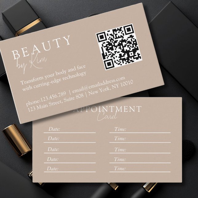 Brown & White, Minimal, Elegant, Salon, QR-Code Appointment Card (Brown & White, Minimal, Elegant, Salon, QR-Code Appointment Card)