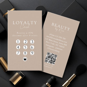 Brown & White Minimal Salon QR Code Loyalty Business Card