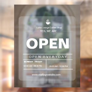 Brown & White Minimalist Cafe Open Announcement Window Cling