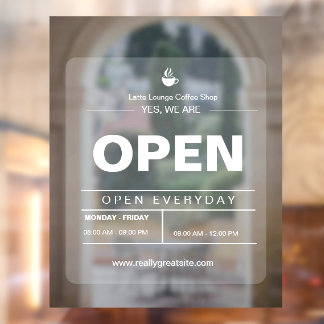 Brown & White Minimalist Cafe Open Announcement Window Cling
