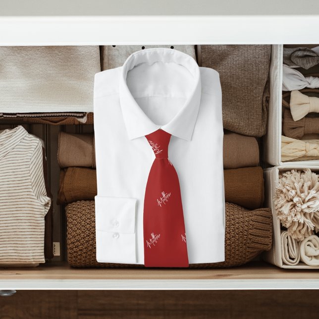 Brown white name pattern modern script tie (Creator Uploaded)