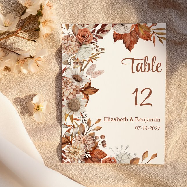 Brown white orange fall flora rustic Table Numbers (Brown white orange fall flora rustic Table Numbers)