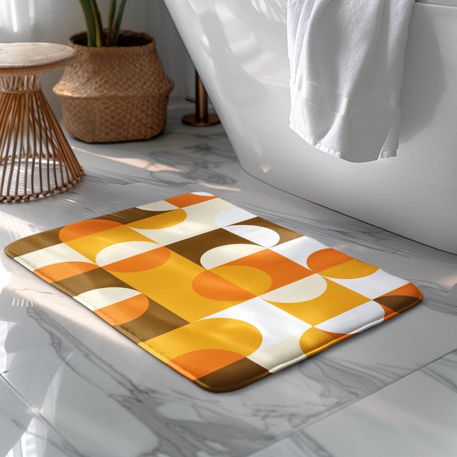 Brown White Orange Yellow Half Circles Pattern Bath Mat (Creator Uploaded)
