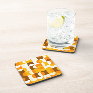 Brown White Orange Yellow Half Circles Pattern Coaster