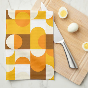 Brown White Orange Yellow Half Circles Pattern Kitchen Towel