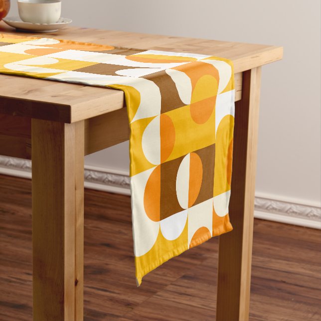 Brown White Orange Yellow Half Circles Pattern Short Table Runner (In Situ)