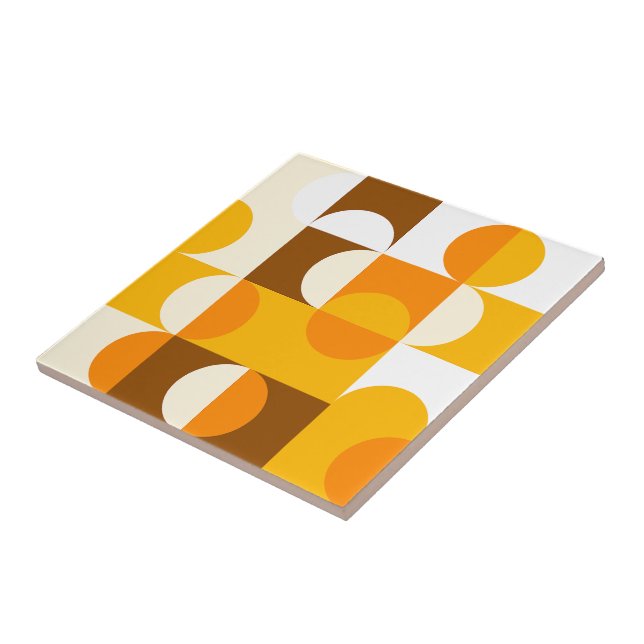 Brown White Orange Yellow Half Circles Pattern Tile (Side)