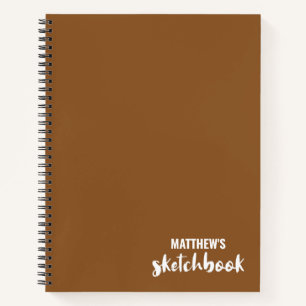 Brown White Personalized Sketchbook Your Name Notebook