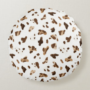 Brown White Pink Bow Cowgirl Hat Round Pillow