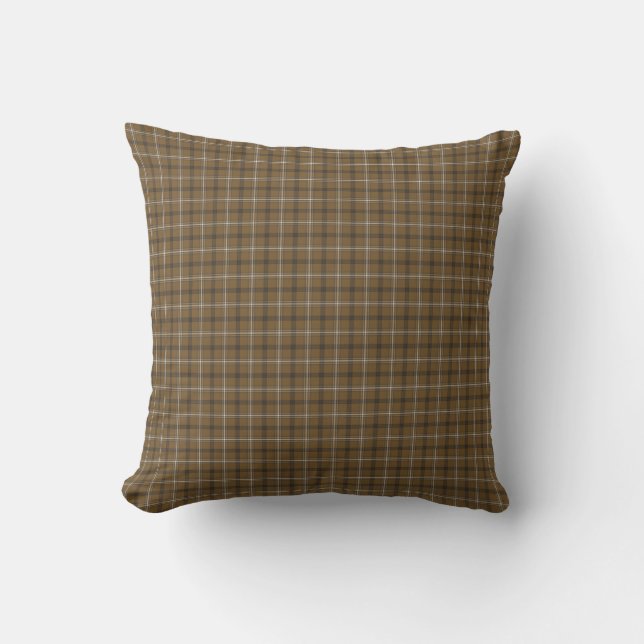 Brown White Plaid Classic Pattern Rustic Throw Pillow (Front)