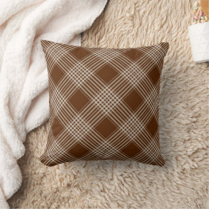 Brown & White Plaid Throw Pillow 