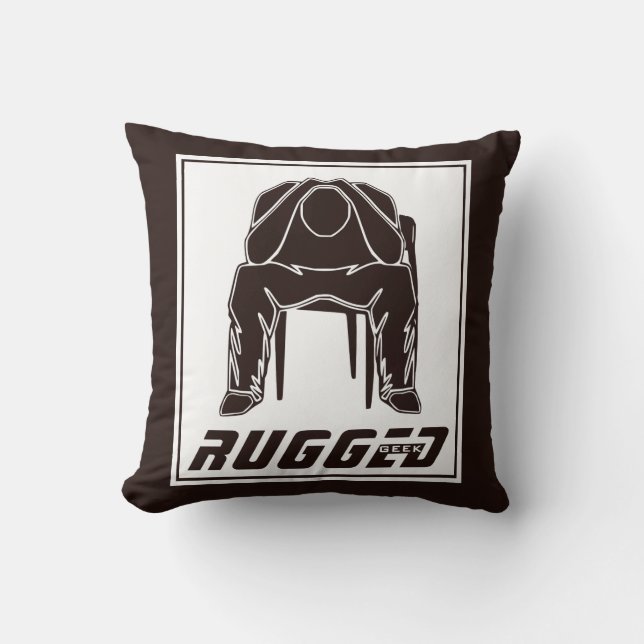 brown white Rugged Man Holding Head | Thinking Man Throw Pillow (Front)