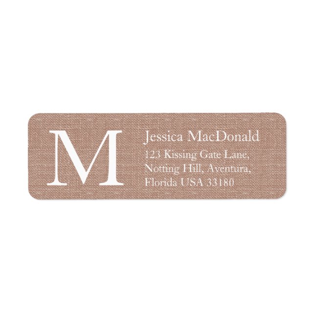 Brown white rustic faux fabric reply labels (Front)
