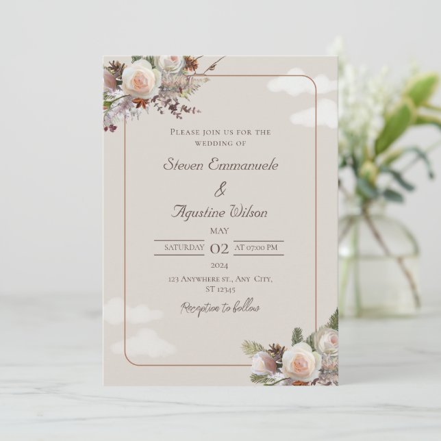Brown White Rustic Wedding Party Invitation (Standing Front)