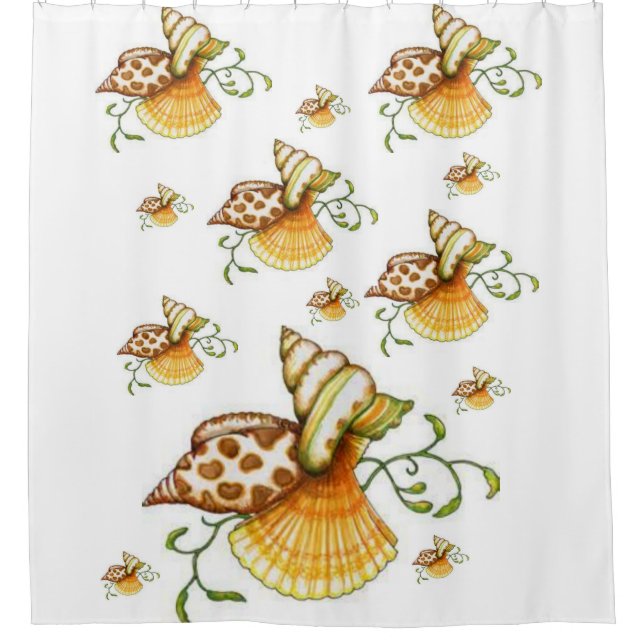 brown white shells sea showercurtain ocean (Front)