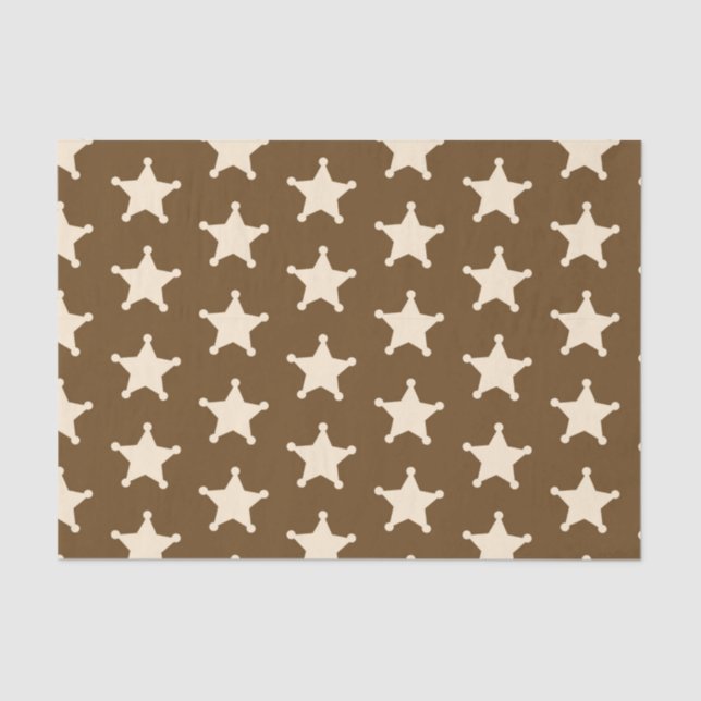Brown White Sheriff Cowboy Stars Rustic Farmer Tissue Paper (Front)
