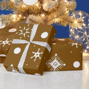 Brown White Snowflakes Pattern Wrapping Paper