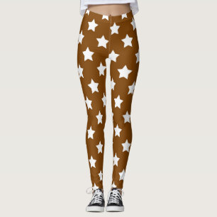 Brown White Stars Pattern Decorative Leggings